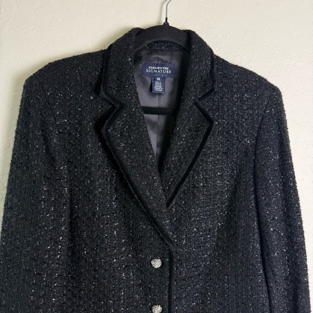 Jones New York Signature Black Shimmer Tweed Blazer Jacket 14 Bling Buttons - Picture 3 of 13